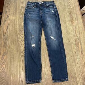 KanCan Skinny Jeans Mid Rise Destroyed Whisker Denim Stretch Dark Wash Size 9/28